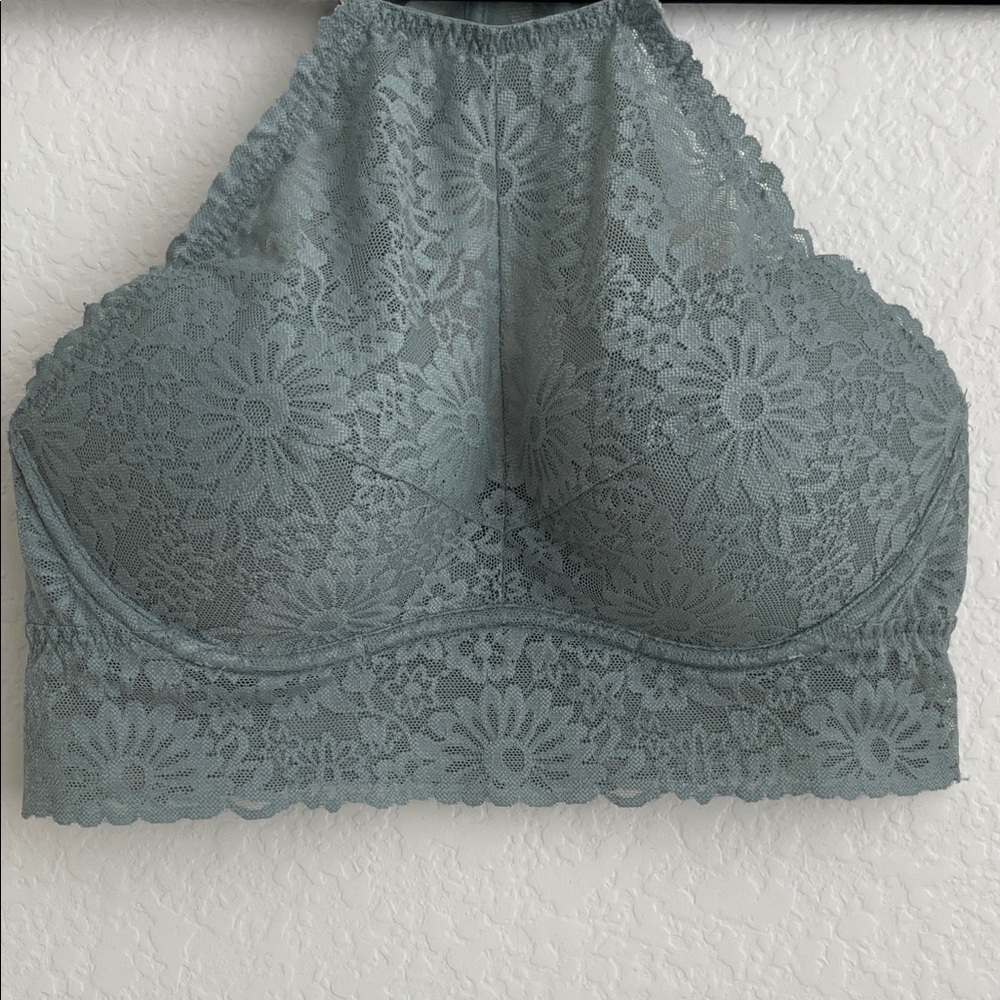 PINK VS Lace Halter Bralette in Spa Blue • M